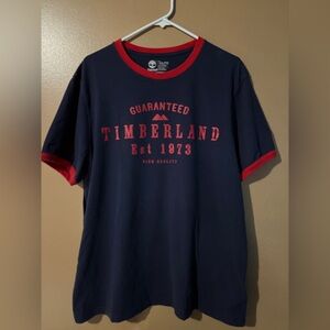 Timberland Blue & Red Spellout Logo Graphic Cotton Short Sleeve T Shirt Sz XXL